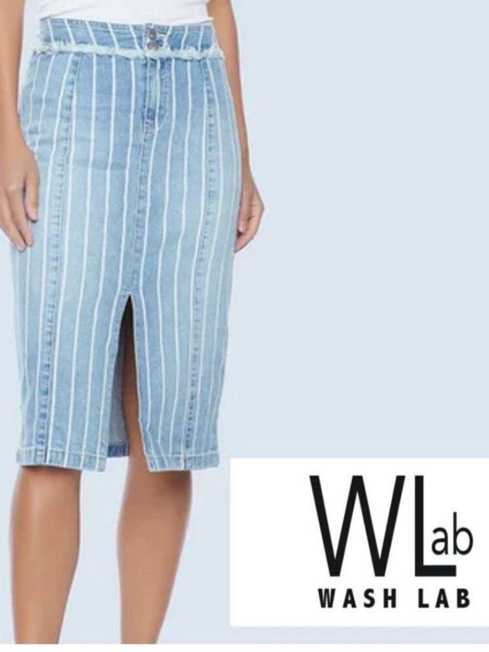 NWT $128 Wash Lab Denim SALLY Classic Strips Midi Skirt - 24”